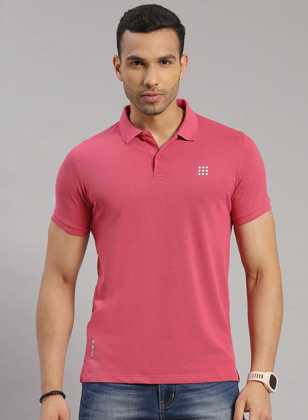 Rock.it Men Pink Solid T-Shirt