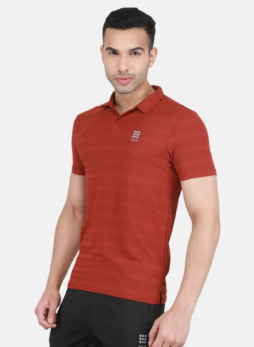 Rock.it Men Rust Orange Self Design T-Shirt - Image 2