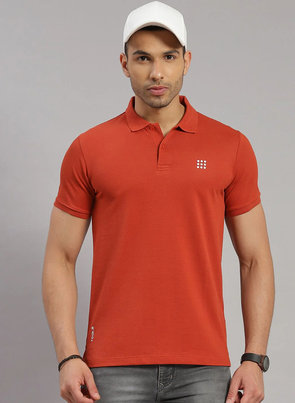 Rock.it Men Rust Orange Solid T-Shirt - Image 3