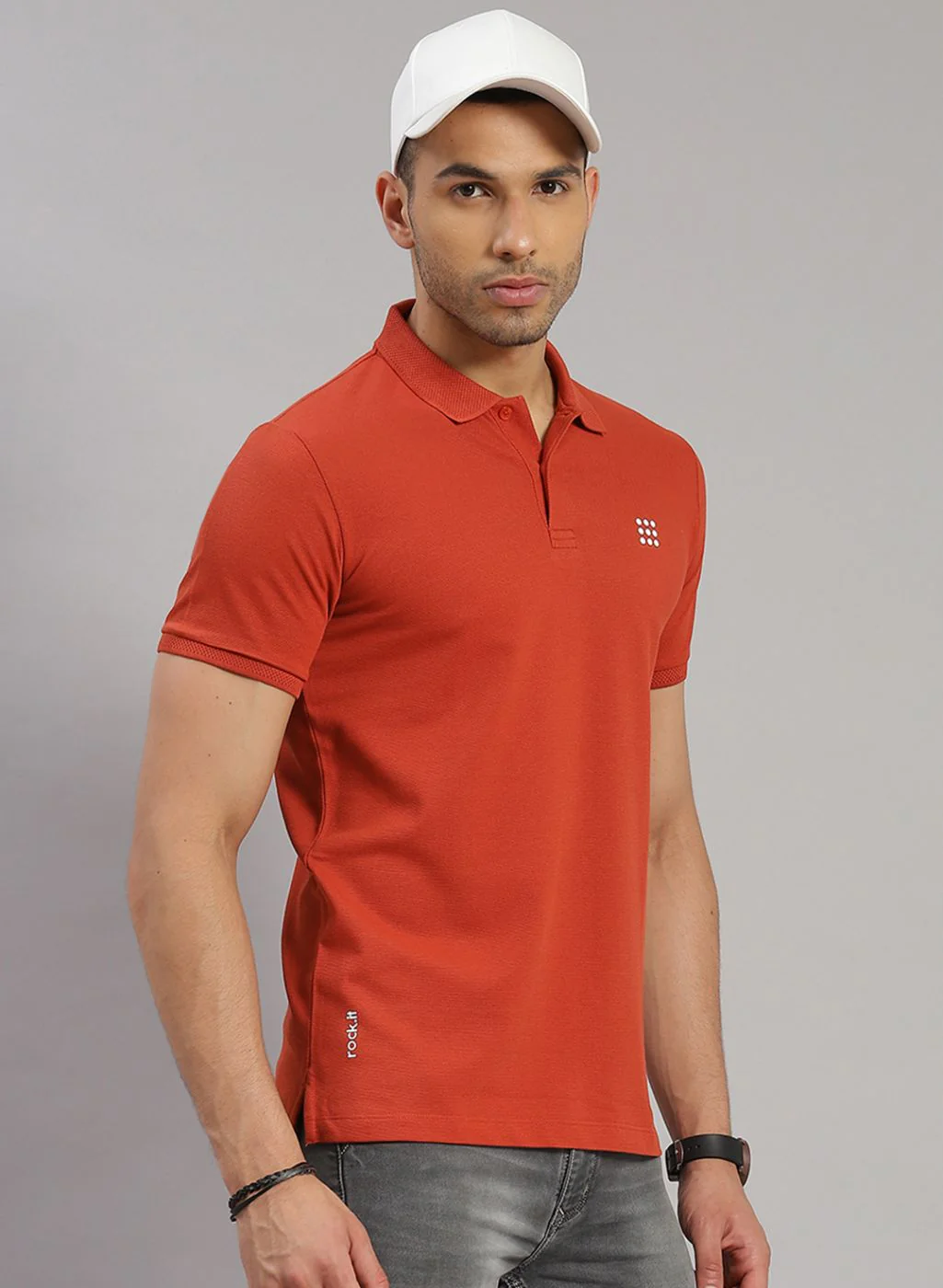 Rock.it Men Rust Orange Solid T-Shirt - Image 4