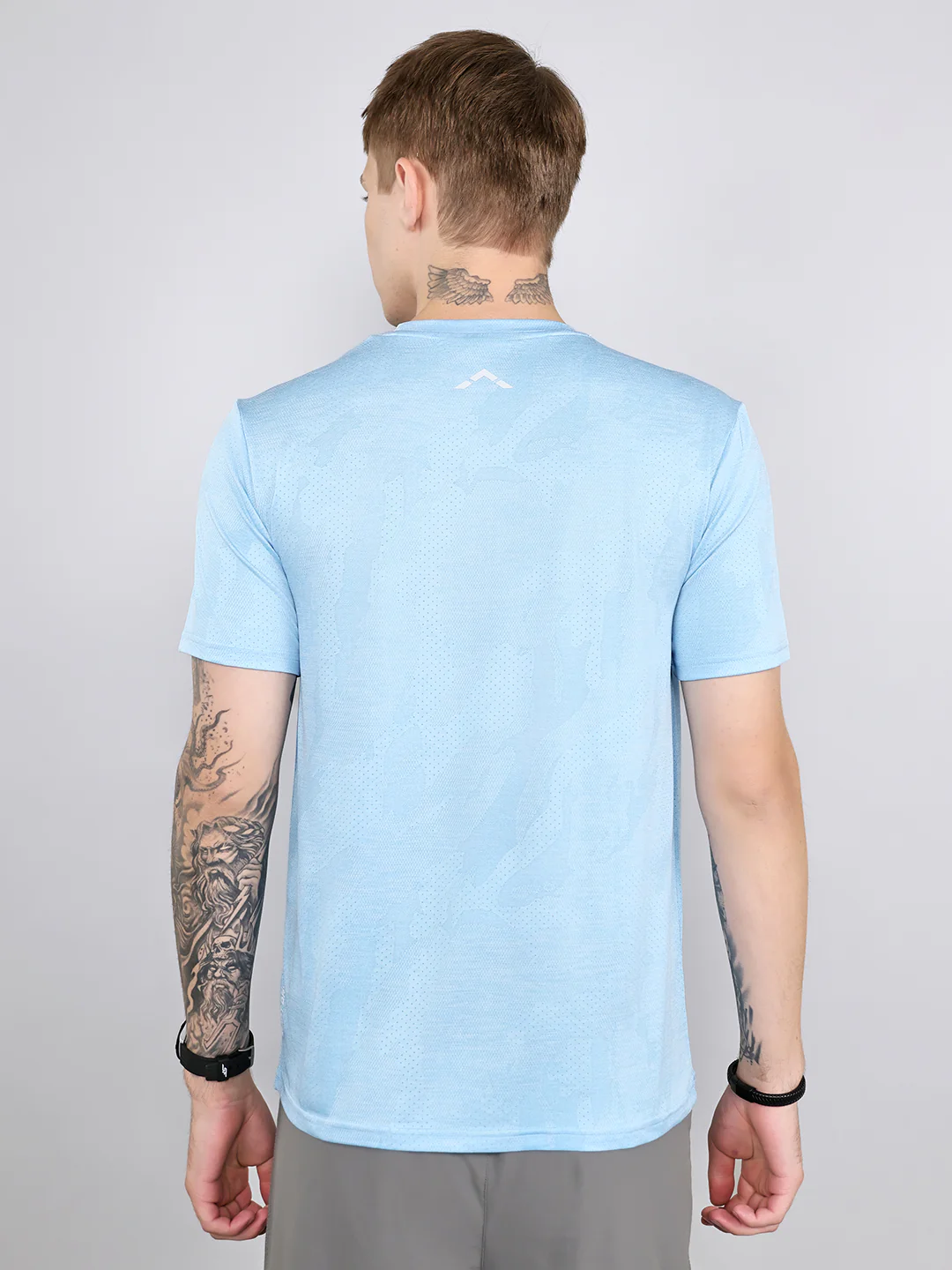 Rock.it Men Sky Blue Jacquard Round Neck Half Sleeve T-Shirt - Image 4