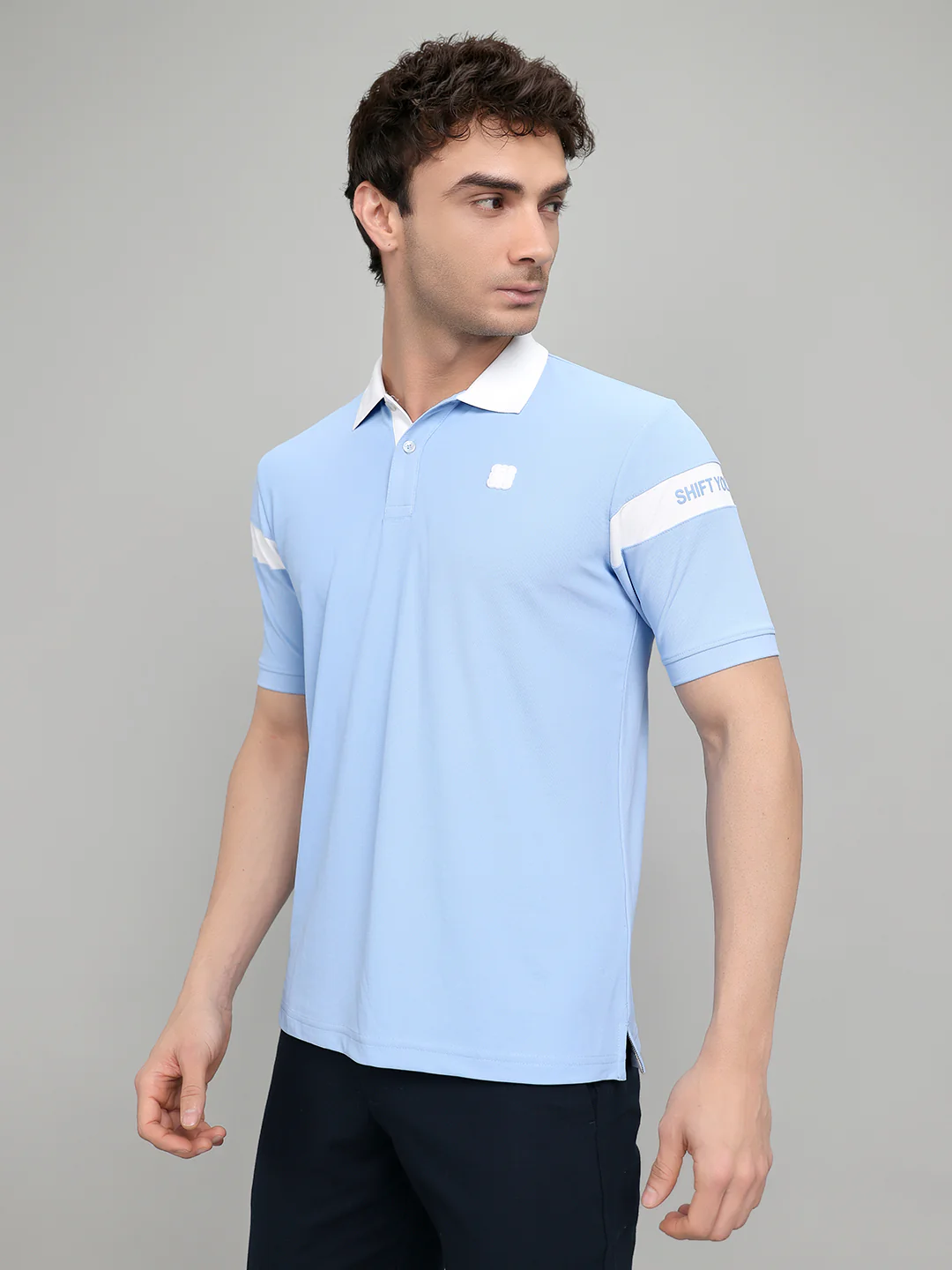 Rock.it Men Sky Blue Printed Collar Half Sleeve T-Shirt - Image 2
