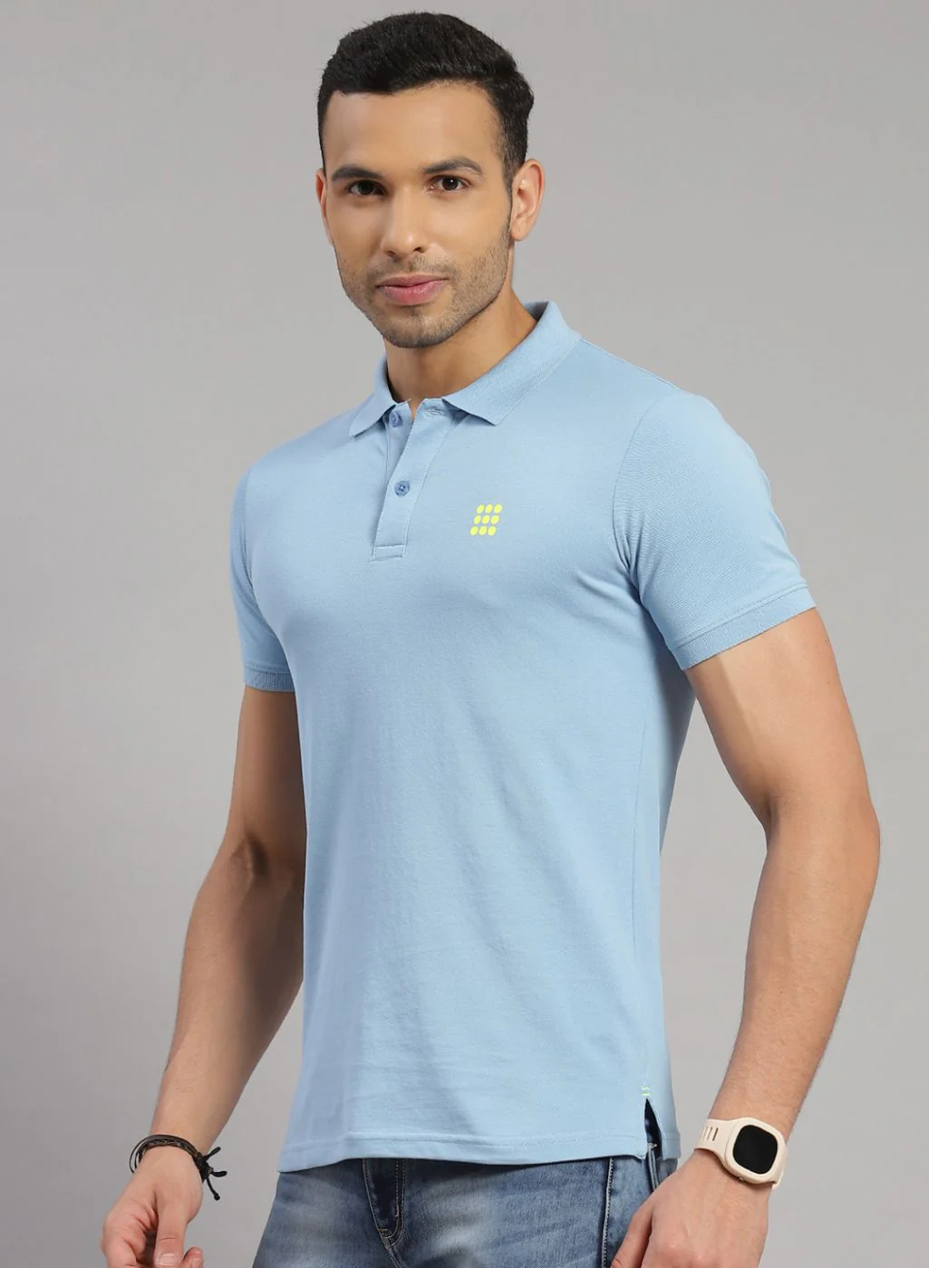 Rock.it Men Sky Blue Solid T-Shirt - Image 3
