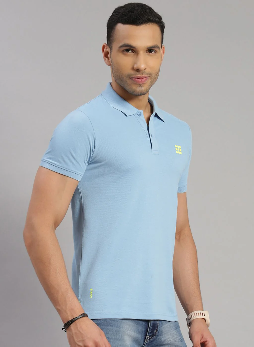 Rock.it Men Sky Blue Solid T-Shirt - Image 4