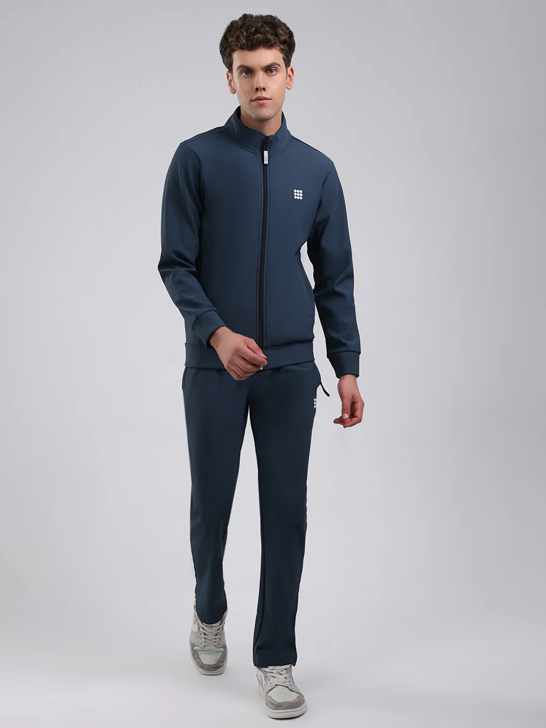 Rock.it Men Teal Blue Solid Round Neck Full Sleeve Winter Tracksuit