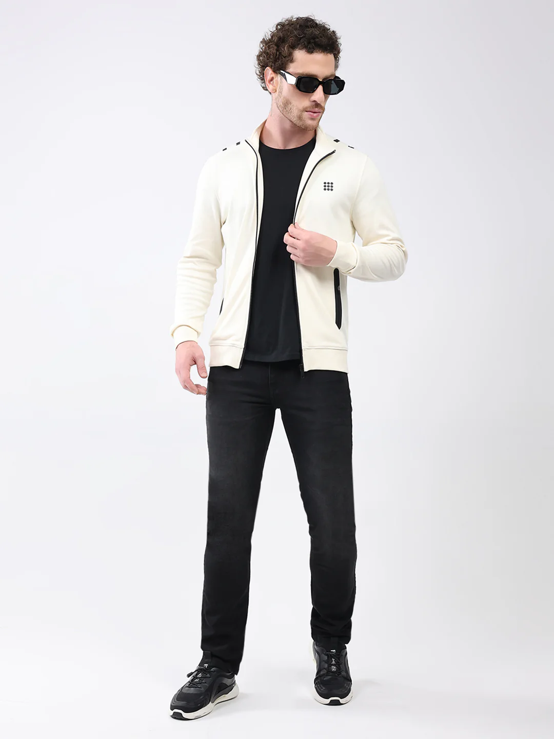 Rock.it Men White Printed Mock Neck Full Sleeve Sweatshirt - Image 2