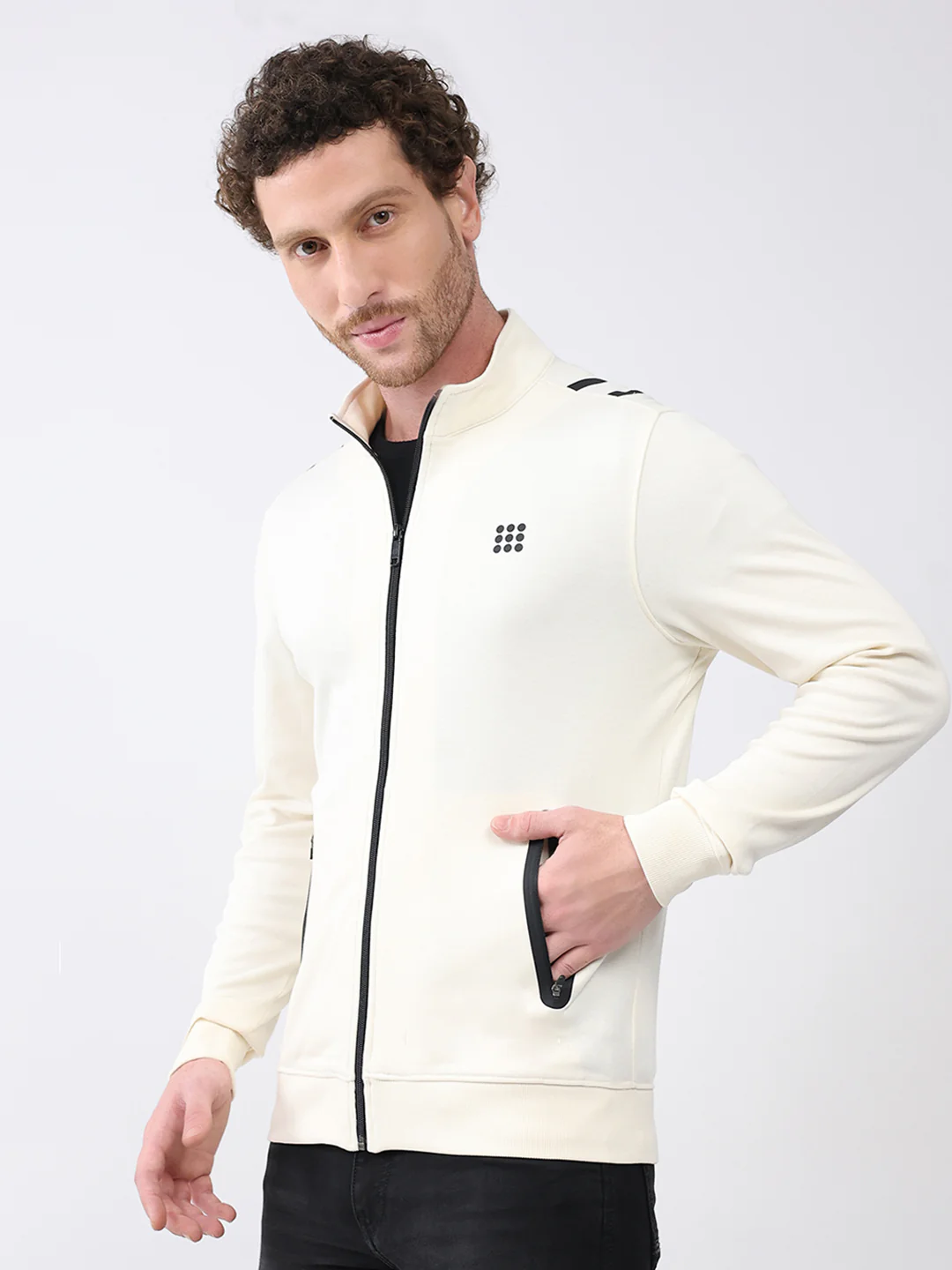 Rock.it Men White Printed Mock Neck Full Sleeve Sweatshirt - Image 3