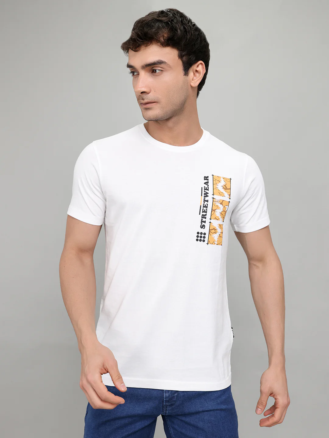 Rock.it Men White Printed Round Neck Half Sleeve T-Shirt