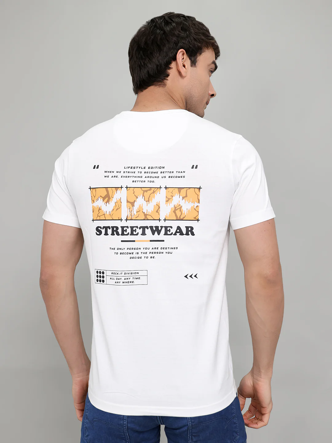 Rock.it Men White Printed Round Neck Half Sleeve T-Shirt - Image 5