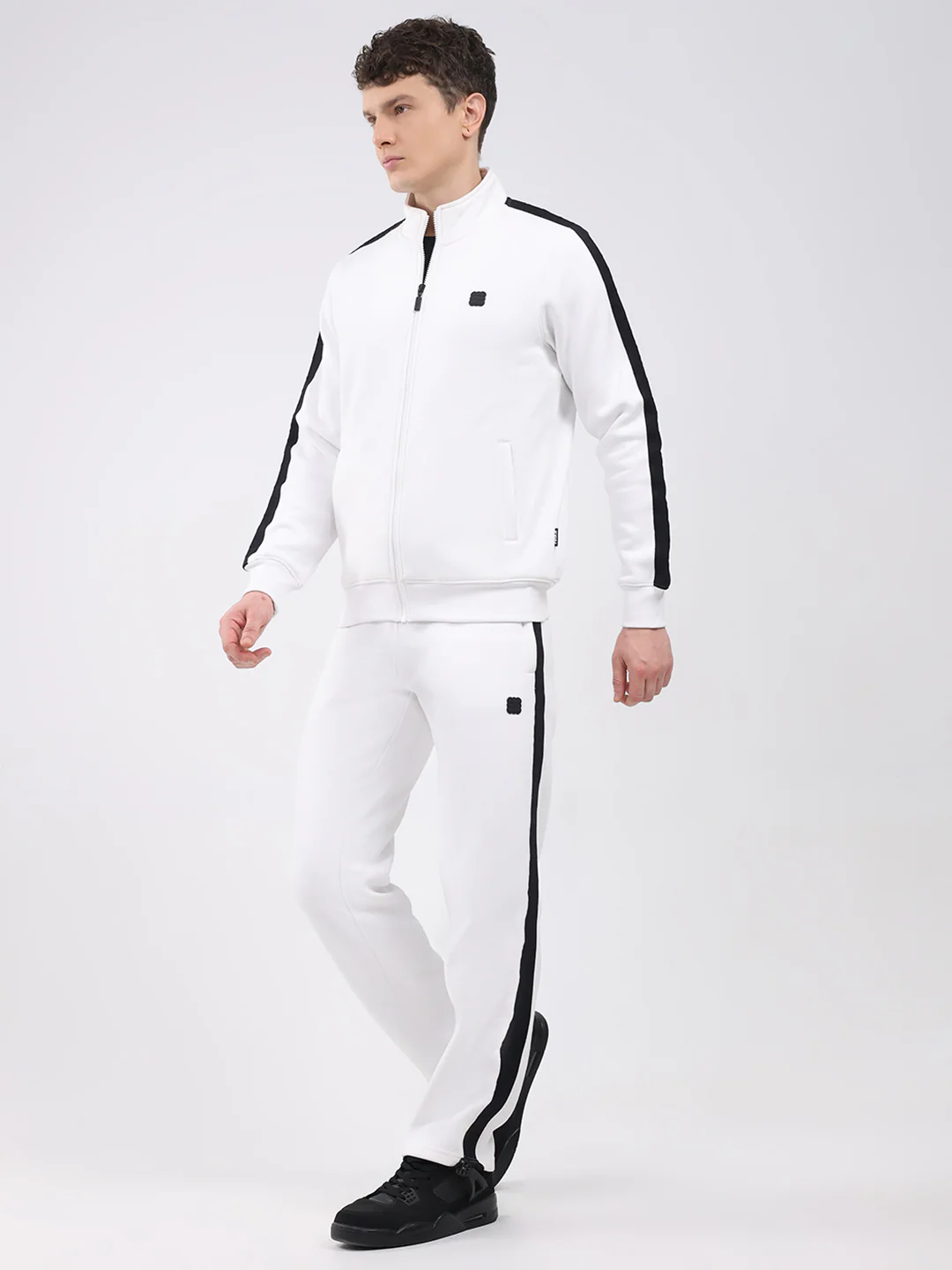 Rock.it Men White Solid Round Neck Full Sleeve Winter Tracksuit - Image 3