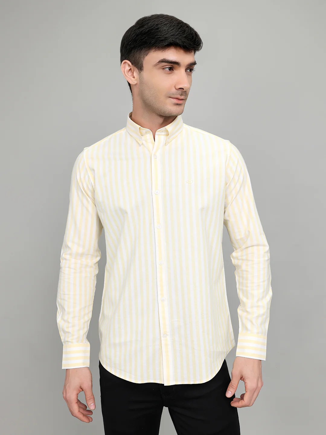 Rock.it Men Yellow Stripe Collar Full Sleeve Shirt