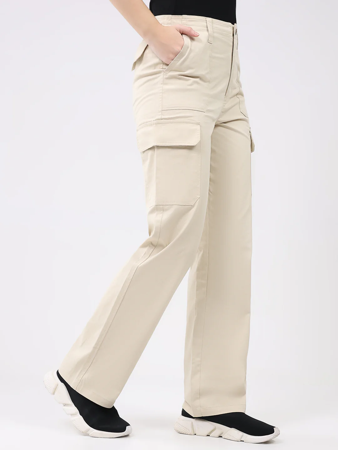 Rock.it Women Beige Solid Straight Fit Cargo - Image 4