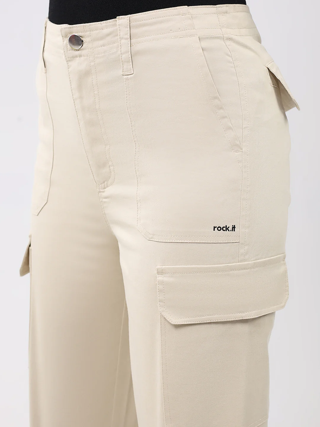 Rock.it Women Beige Solid Straight Fit Cargo - Image 6