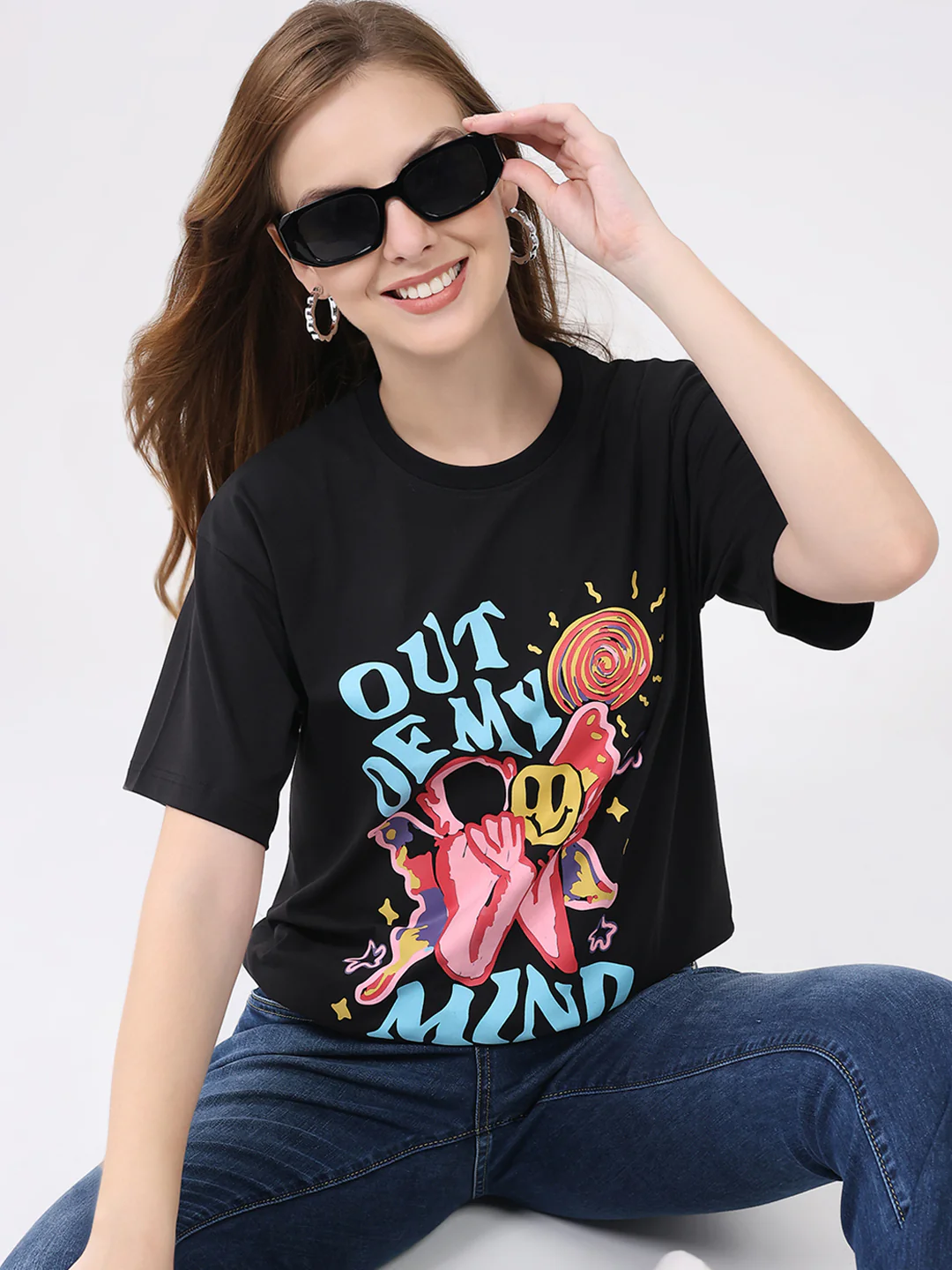 Rock.it Women Black Printed Round Neck Half Sleeve Top - Image 6
