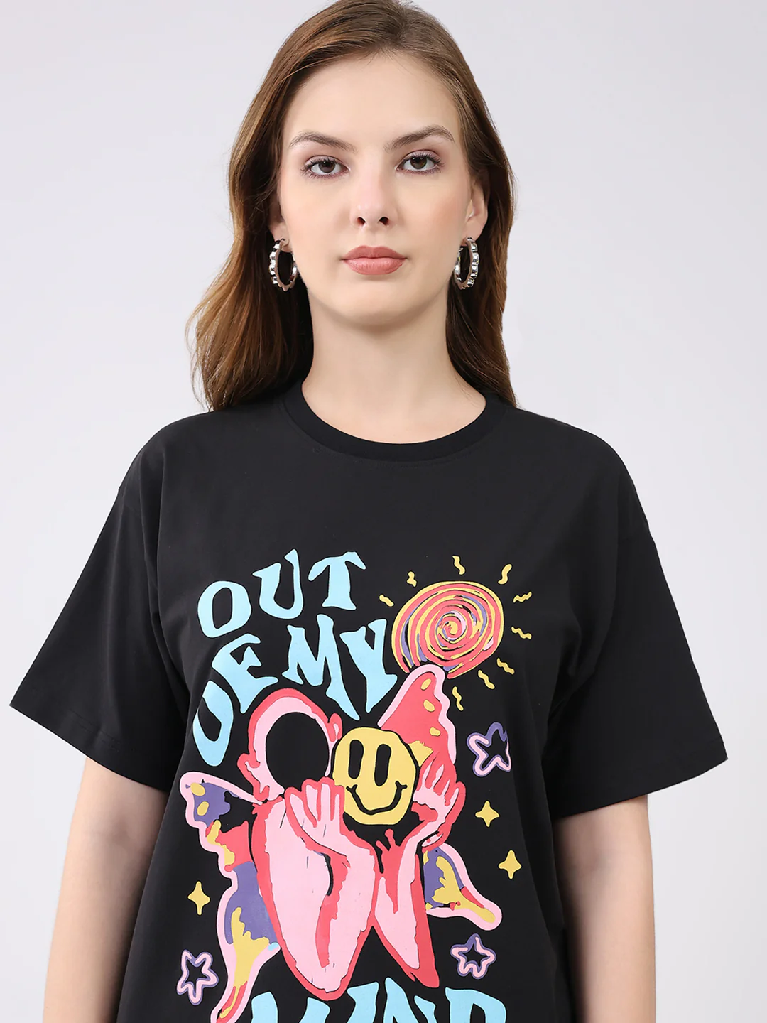 Rock.it Women Black Printed Round Neck Half Sleeve Top - Image 7