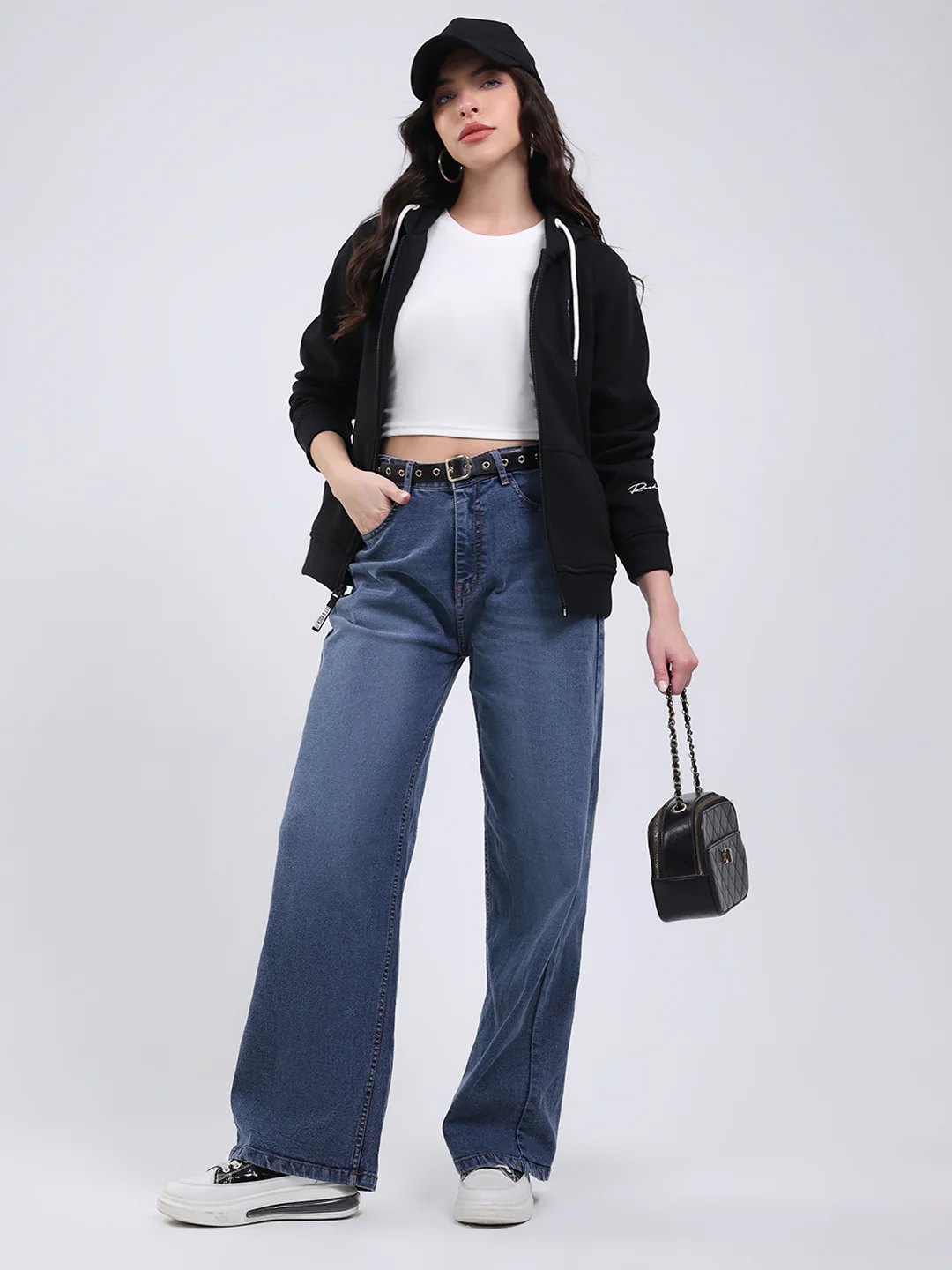 Rock.it Women Black Solid Hooded Full Sleeve Sweatshirt - Image 2