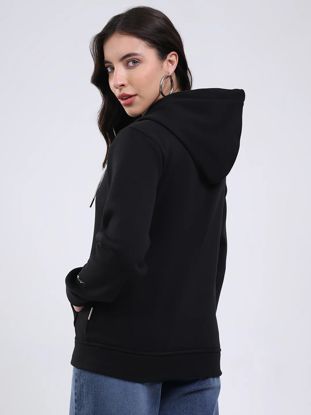 Rock.it Women Black Solid Hooded Full Sleeve Sweatshirt - Image 5