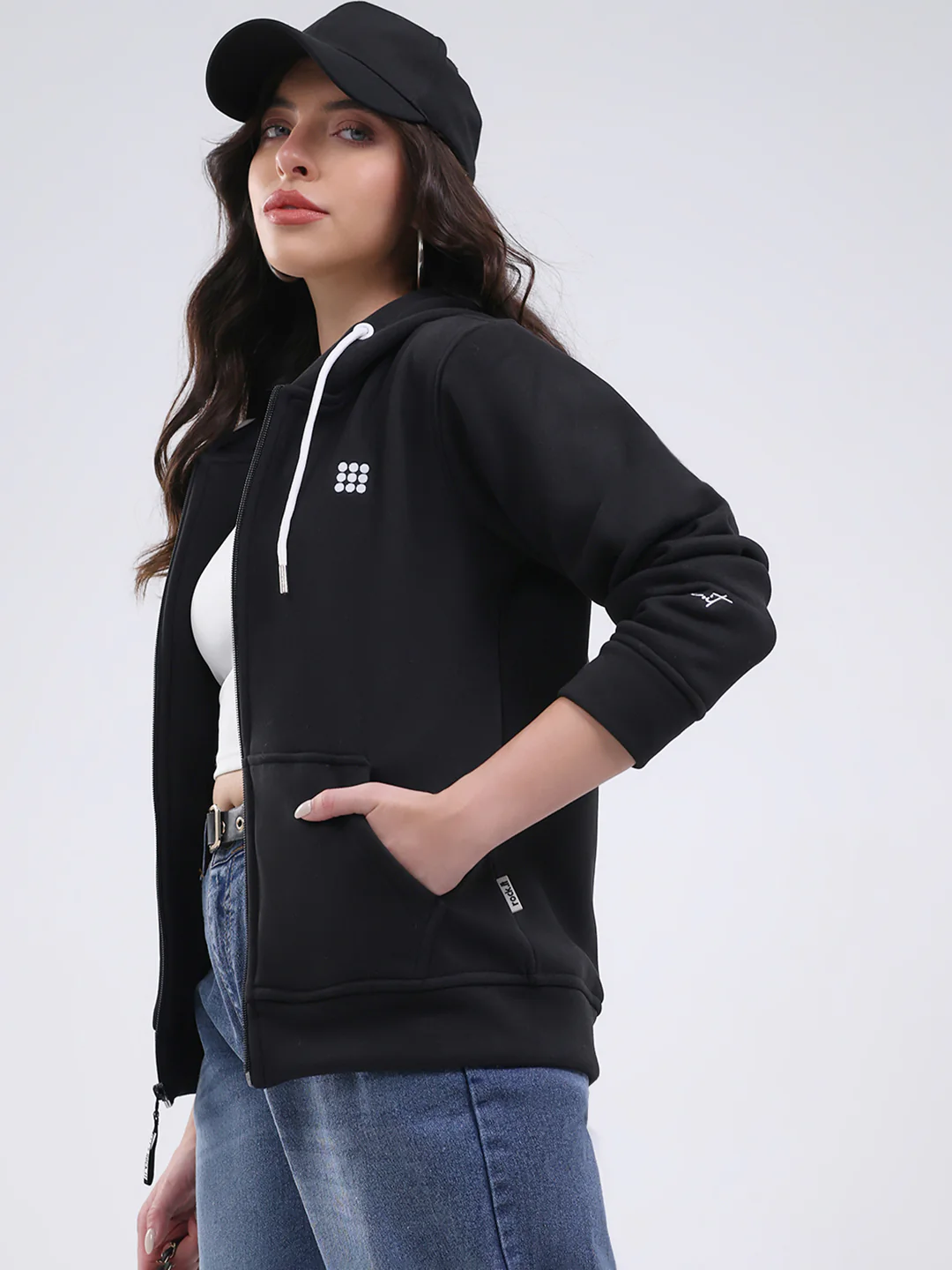 Rock.it Women Black Solid Hooded Full Sleeve Sweatshirt - Image 6