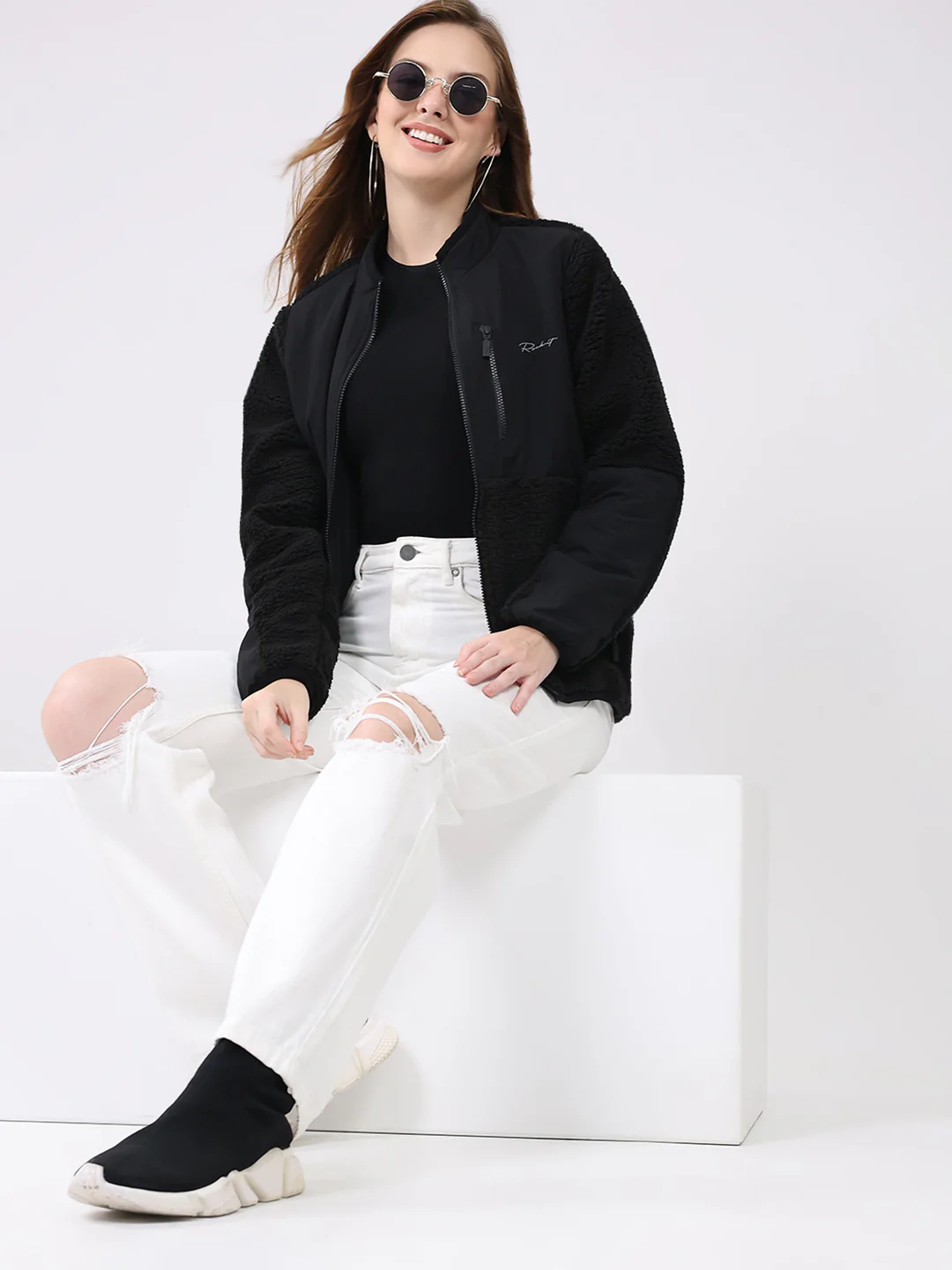 Rock.it Women Black Solid Mock Neck Full Sleeve Reversible Jacket - Image 2