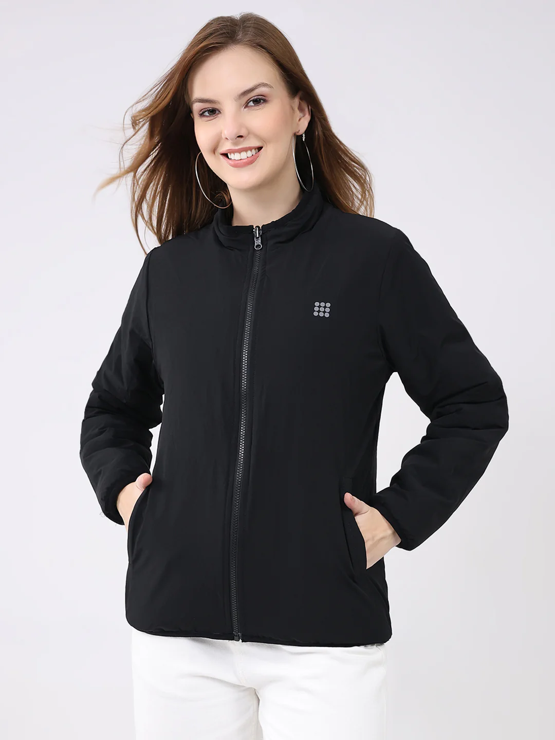 Rock.it Women Black Solid Mock Neck Full Sleeve Reversible Jacket - Image 7