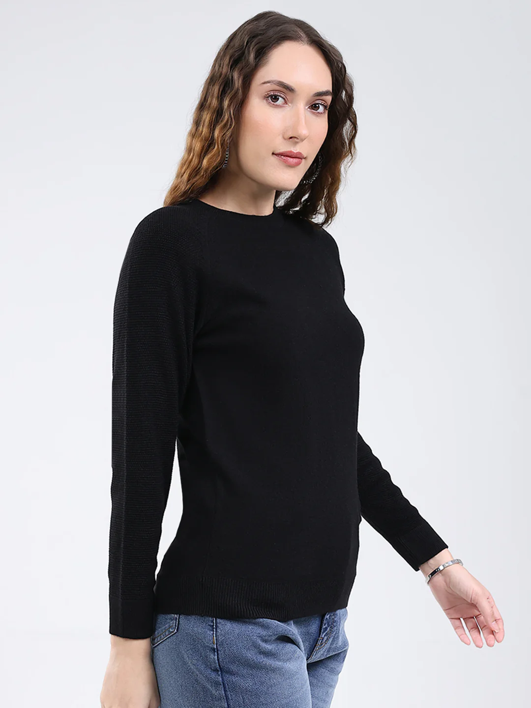 Rock.it Women Black Solid Round Neck Full Sleeve Pullover - Image 4