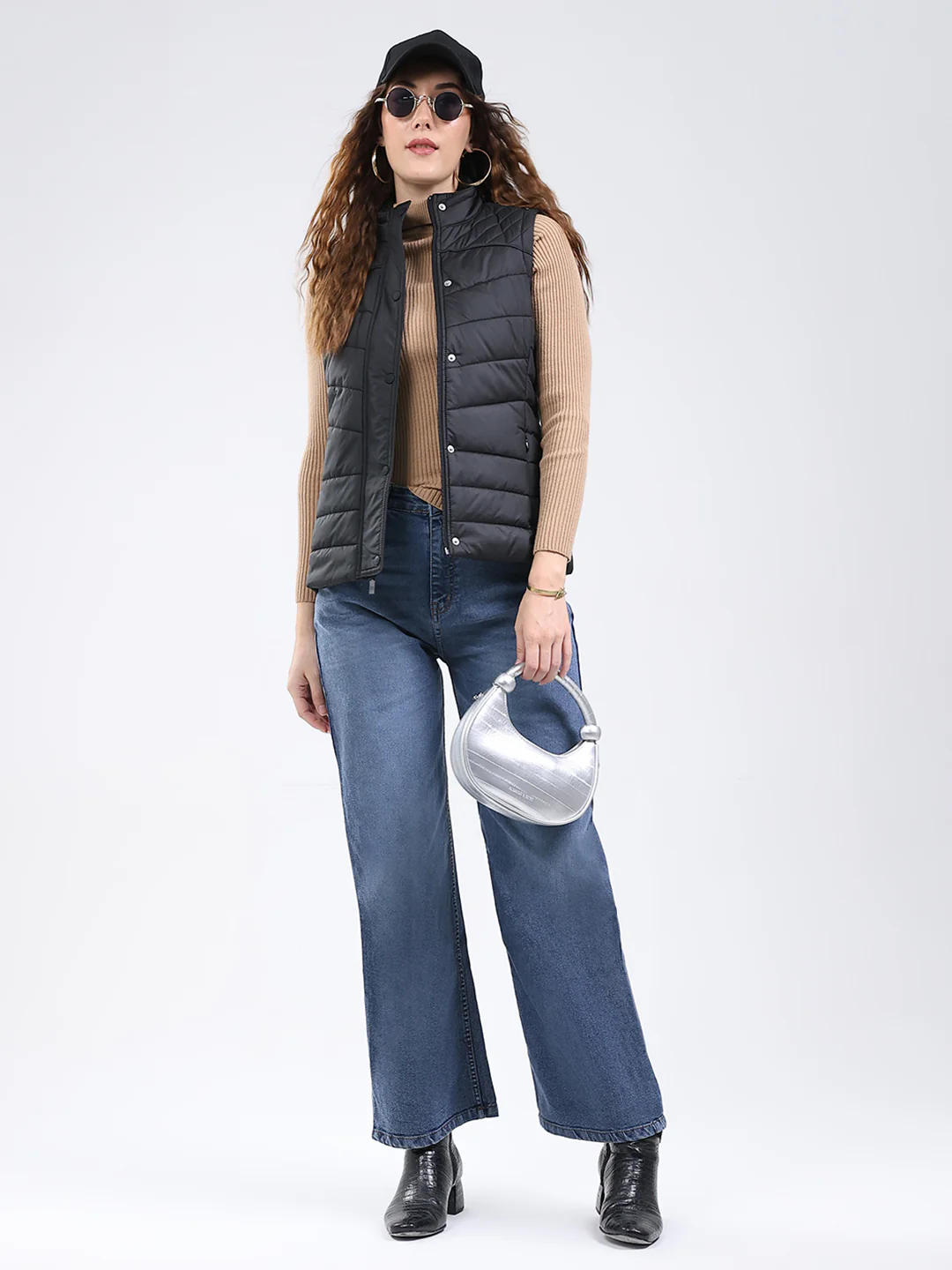 Rock.it Women Black Solid Stand Collar Sleeveless Jacket - Image 2