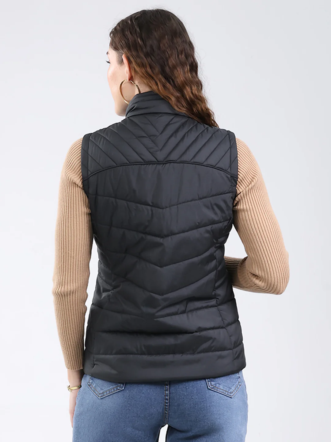 Rock.it Women Black Solid Stand Collar Sleeveless Jacket - Image 5