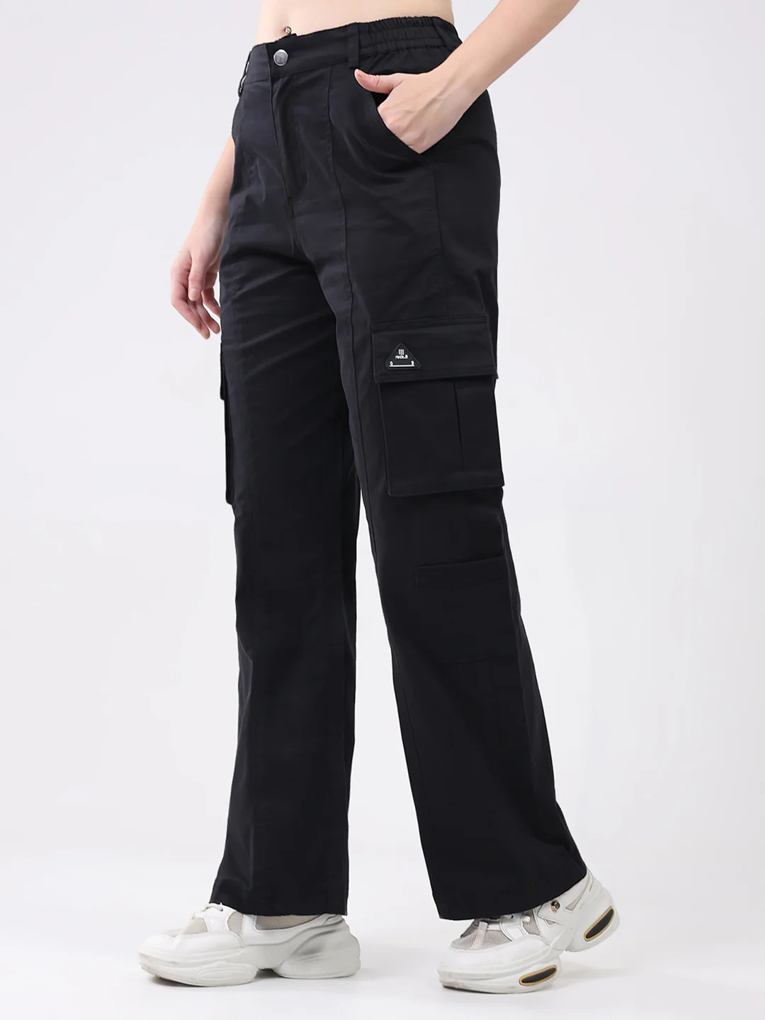 Rock.it Women Black Solid Straight Fit Cargo - Image 3