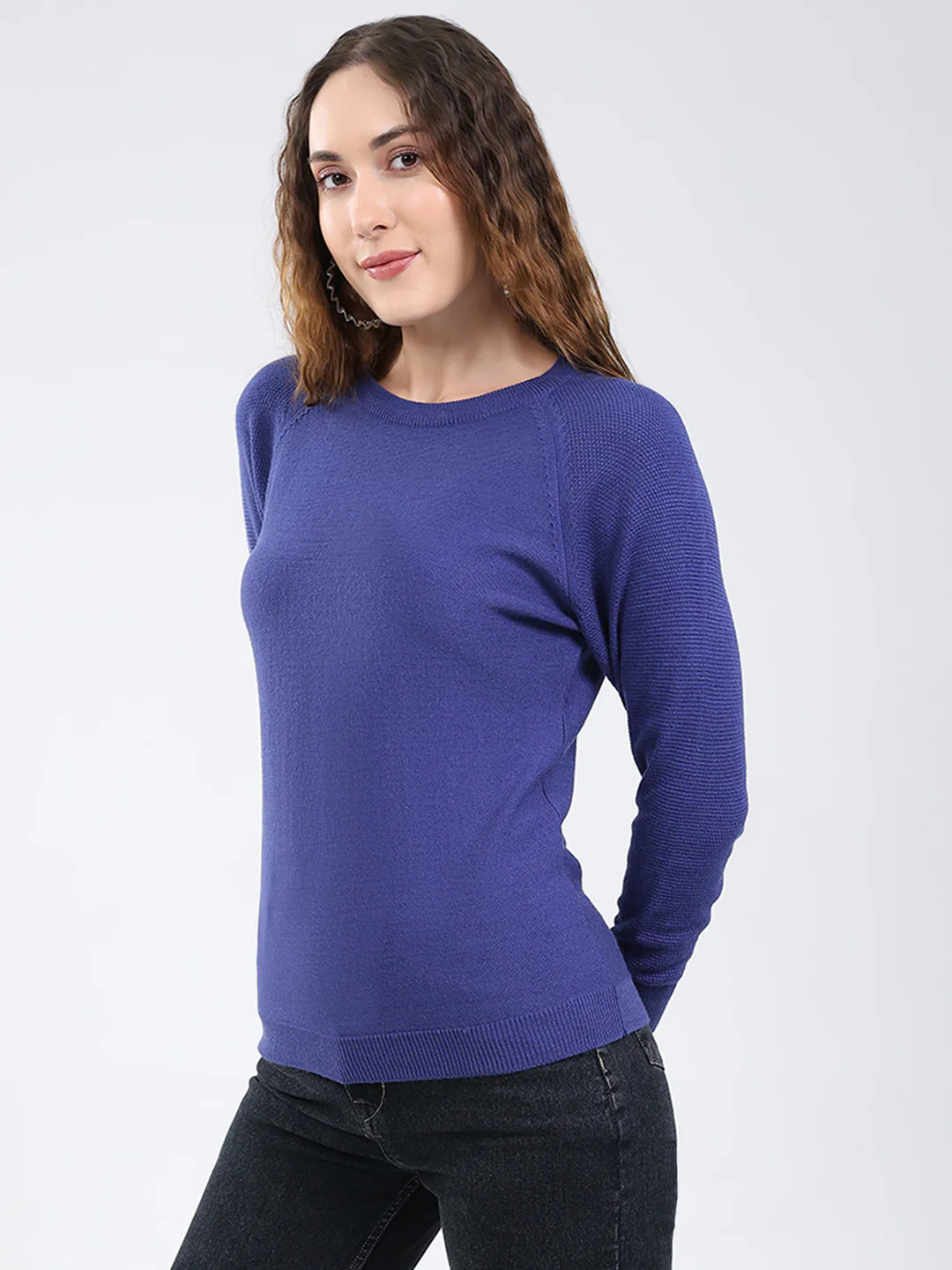 Rock.it Women Blue Solid Round Neck Full Sleeve Pullover - Image 3
