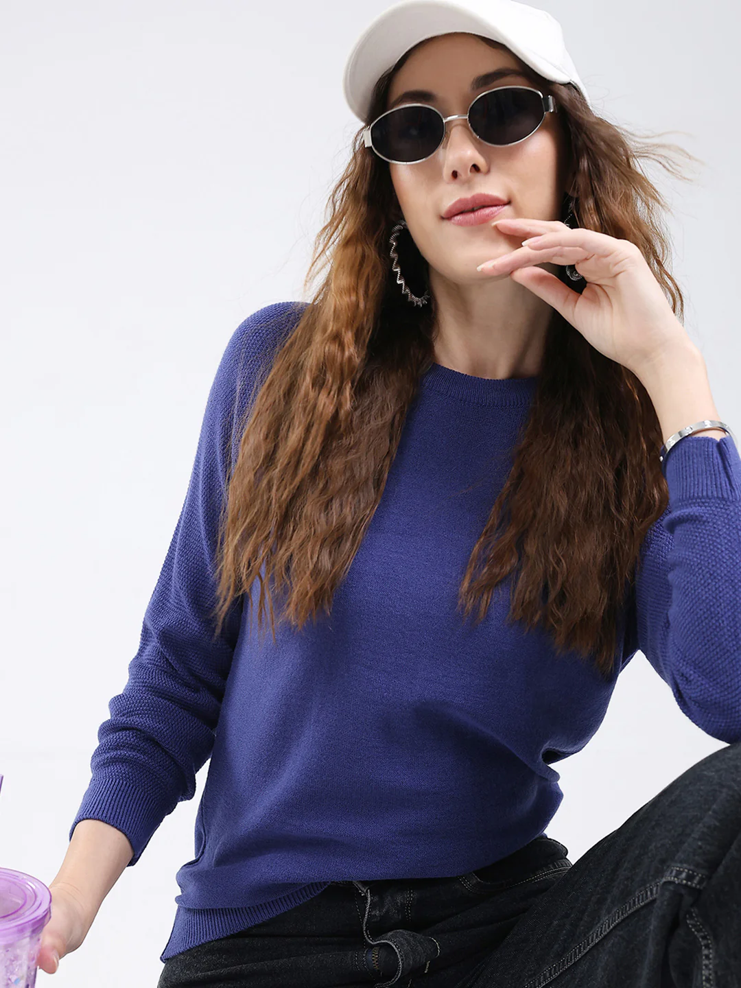 Rock.it Women Blue Solid Round Neck Full Sleeve Pullover - Image 6