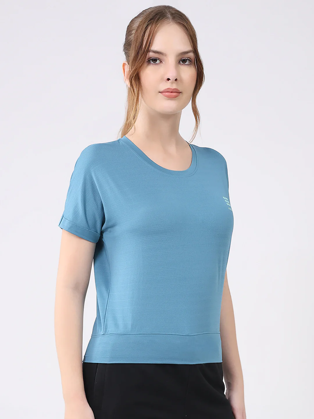 Rock.it Women Blue Solid Round Neck Half Sleeve Top - Image 4