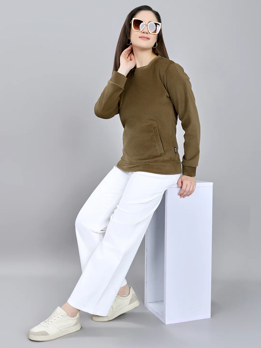 Rock.it Women Brown Self Design Round Neck Full Sleeve Sweatshirt - Image 6