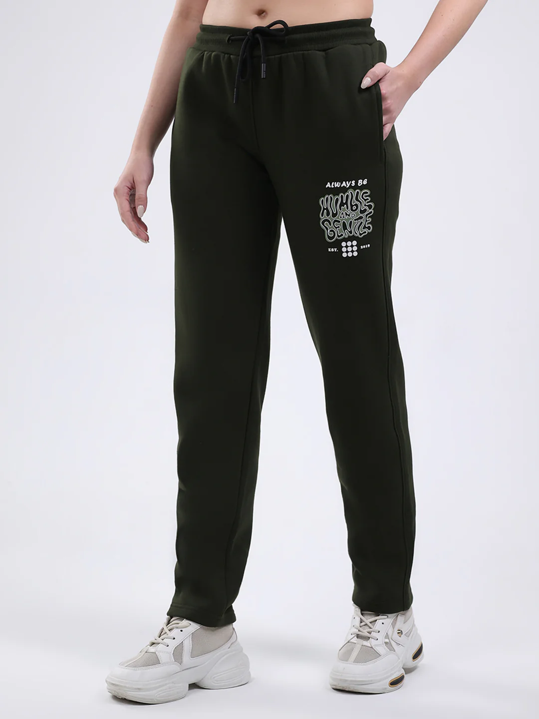 Rock.it Women Dark Green Printed Round Neck Full Sleeve Winter Tracksuit - Image 7