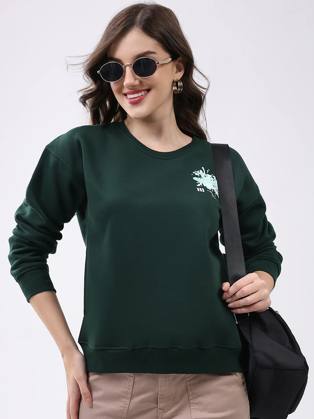 Rock.it Women Green Printed Round Neck Full Sleeve Sweatshirt - Image 6