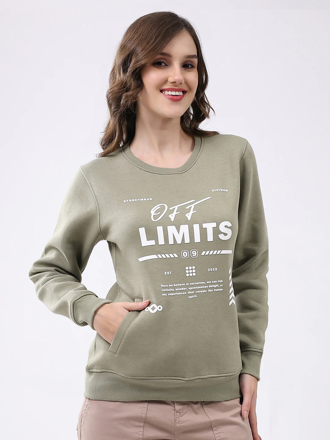 Rock.it Women Green Printed Round Neck Full Sleeve Sweatshirt - Image 4
