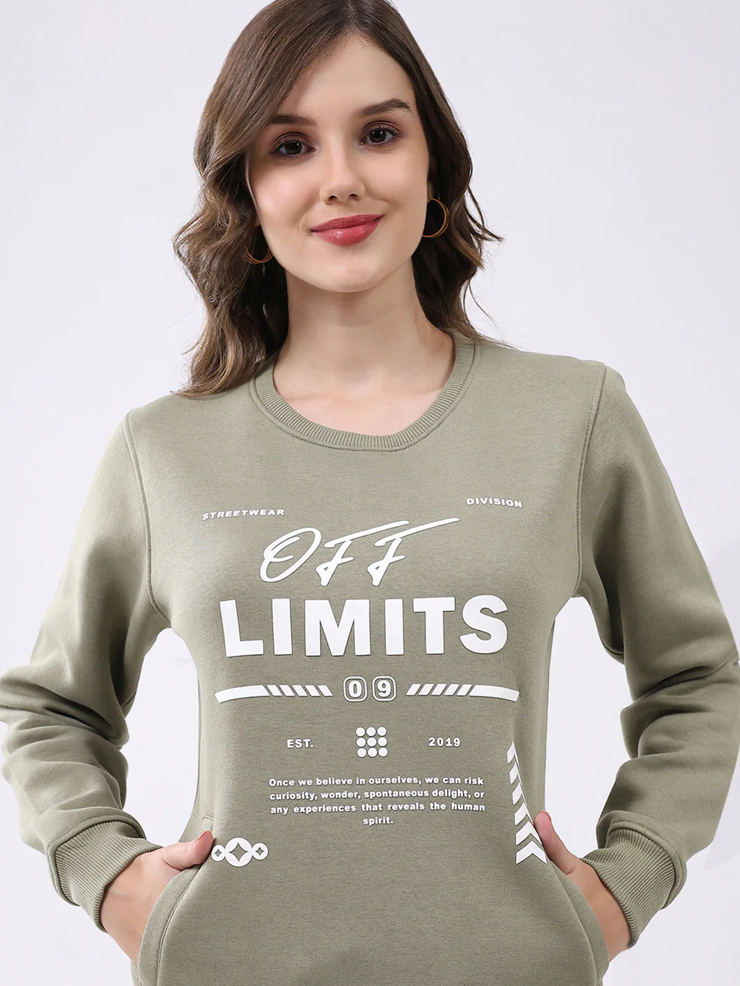 Rock.it Women Green Printed Round Neck Full Sleeve Sweatshirt - Image 7