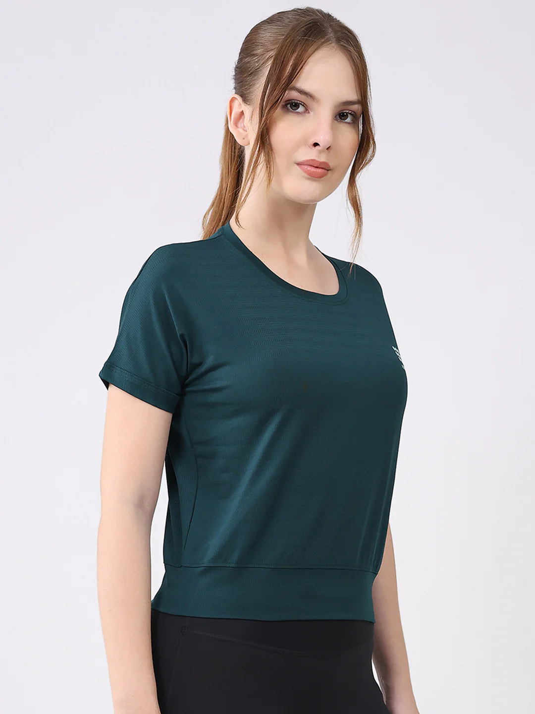 Rock.it Women Green Solid Round Neck Half Sleeve Top - Image 4