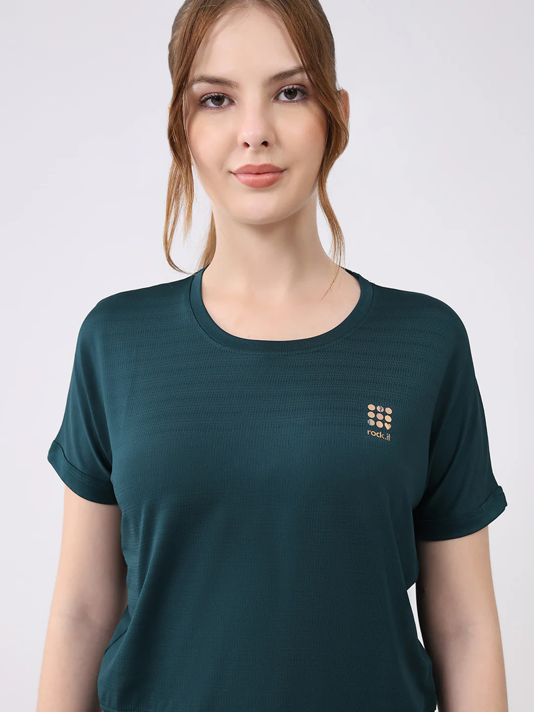 Rock.it Women Green Solid Round Neck Half Sleeve Top - Image 6