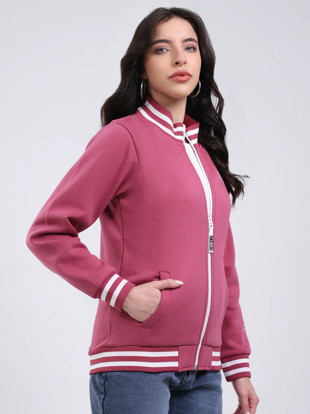 Rock.it Women Mauve Embroidered Turtle Neck Full Sleeve Sweatshirt - Image 4
