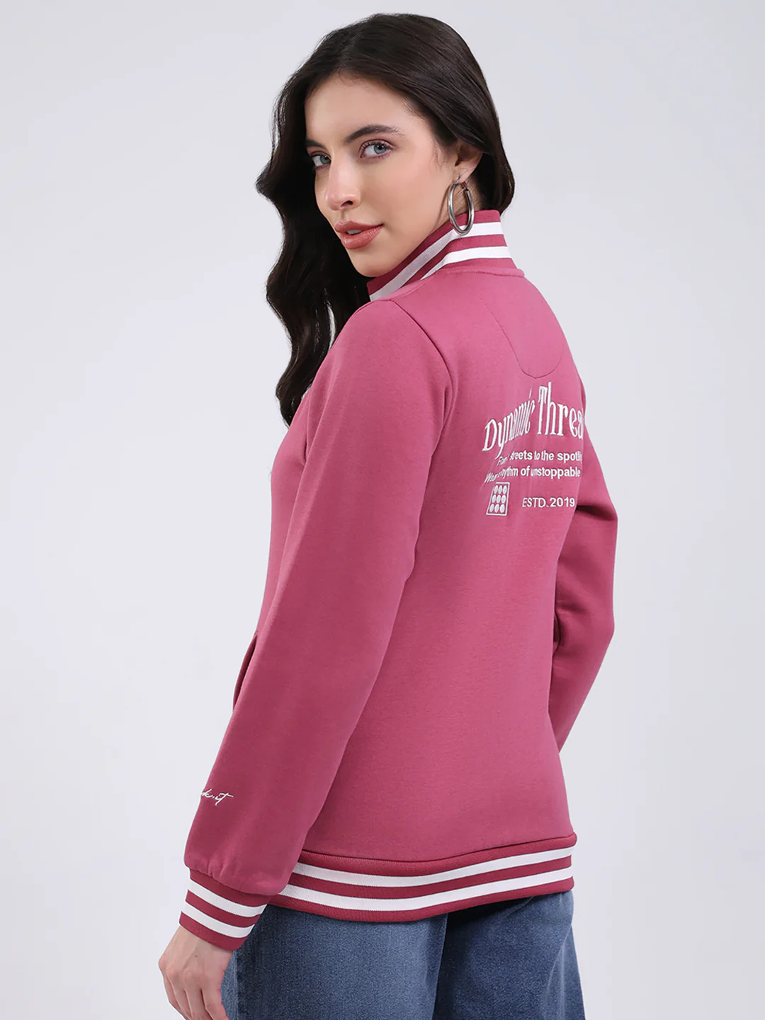 Rock.it Women Mauve Embroidered Turtle Neck Full Sleeve Sweatshirt - Image 5