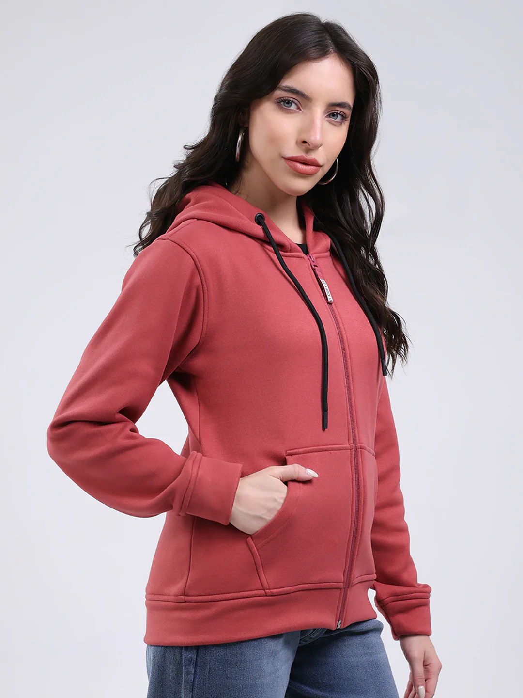 Rock.it Women Mauve Solid Hooded Full Sleeve Sweatshirt - Image 4