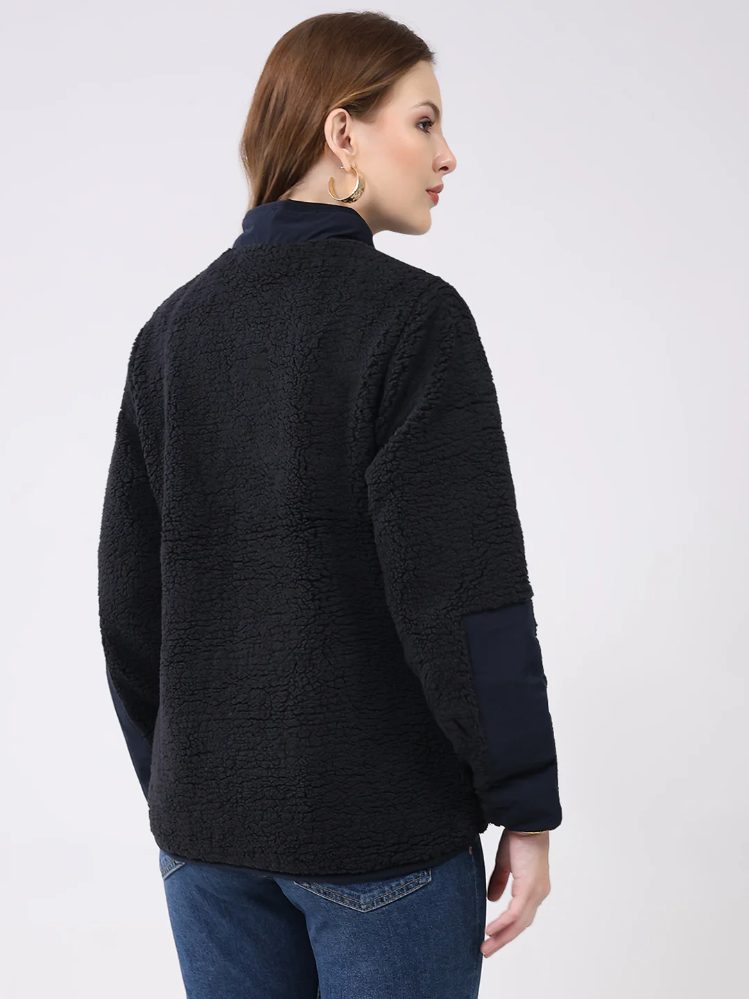 Rock.it Women Navy Blue Solid Mock Neck Full Sleeve Reversible Jacket - Image 5