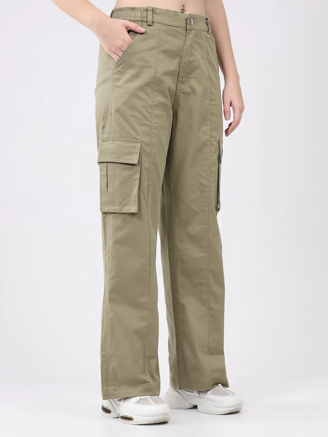 Rock.it Women Olive Solid Straight Fit Cargo - Image 4