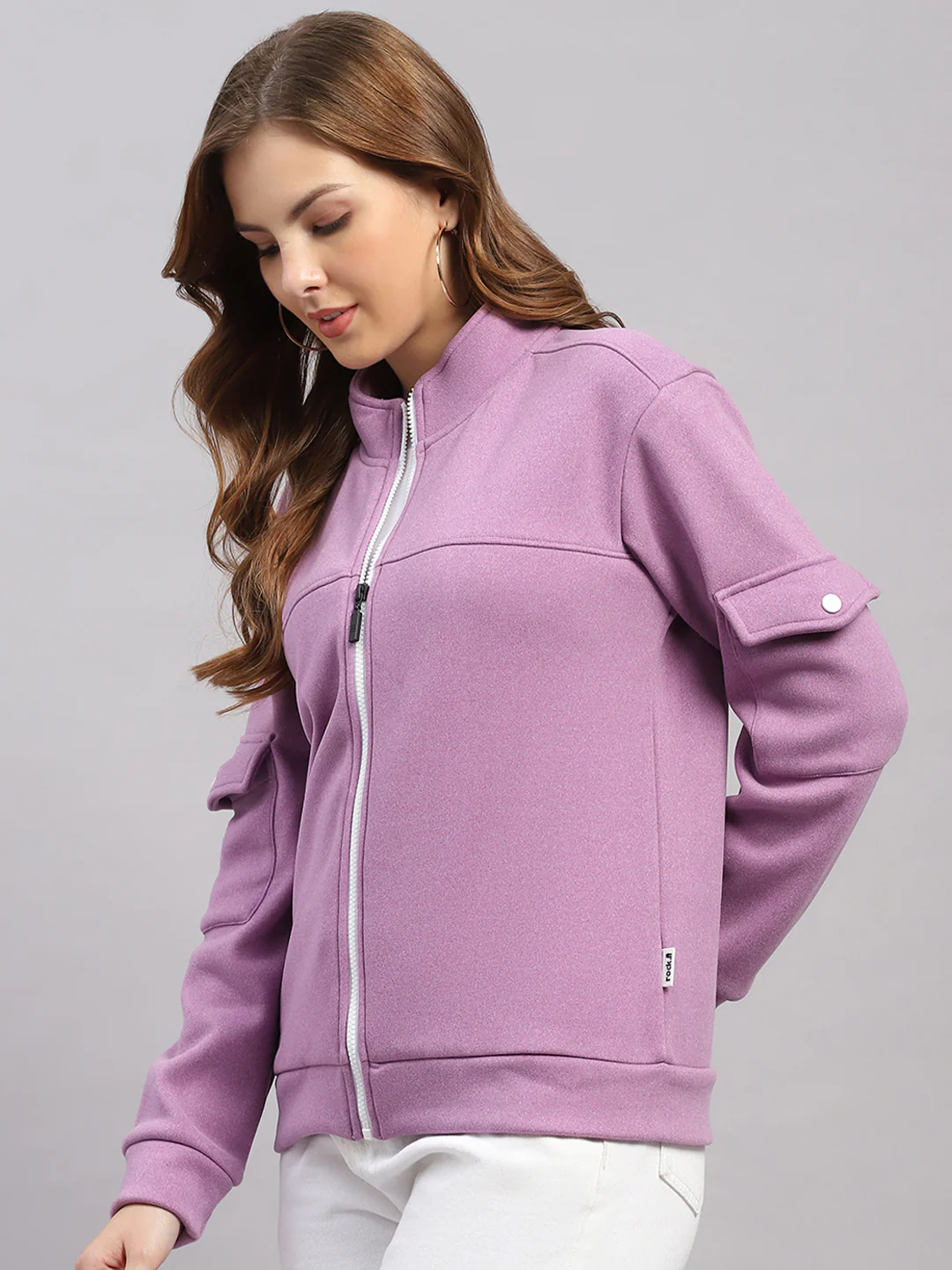 Rock.it Women Purple Solid Stand Collar Full Sleeve Sweatshirt - Image 3