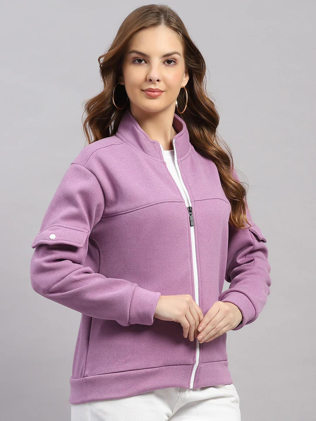 Rock.it Women Purple Solid Stand Collar Full Sleeve Sweatshirt - Image 4