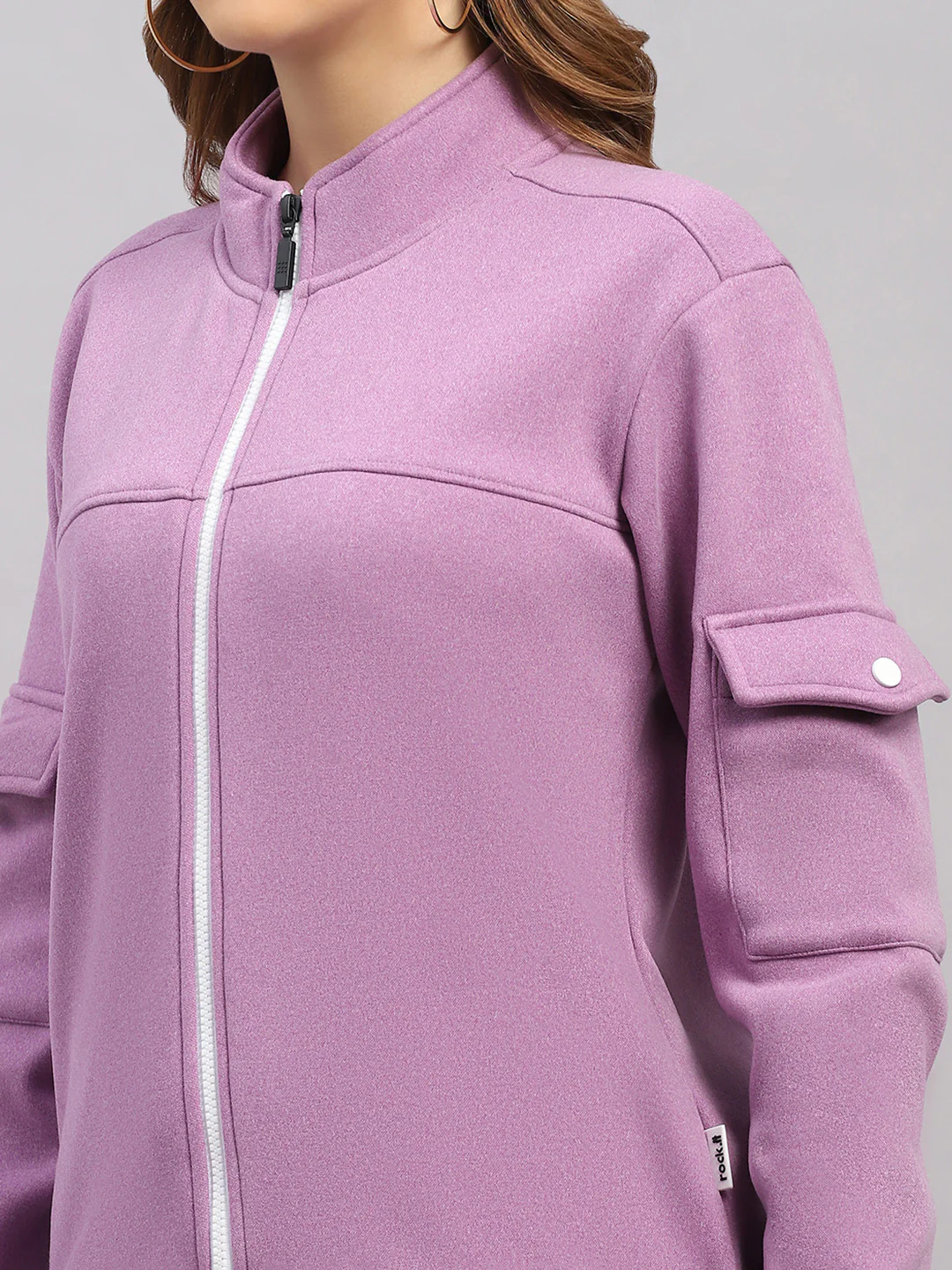 Rock.it Women Purple Solid Stand Collar Full Sleeve Sweatshirt - Image 6