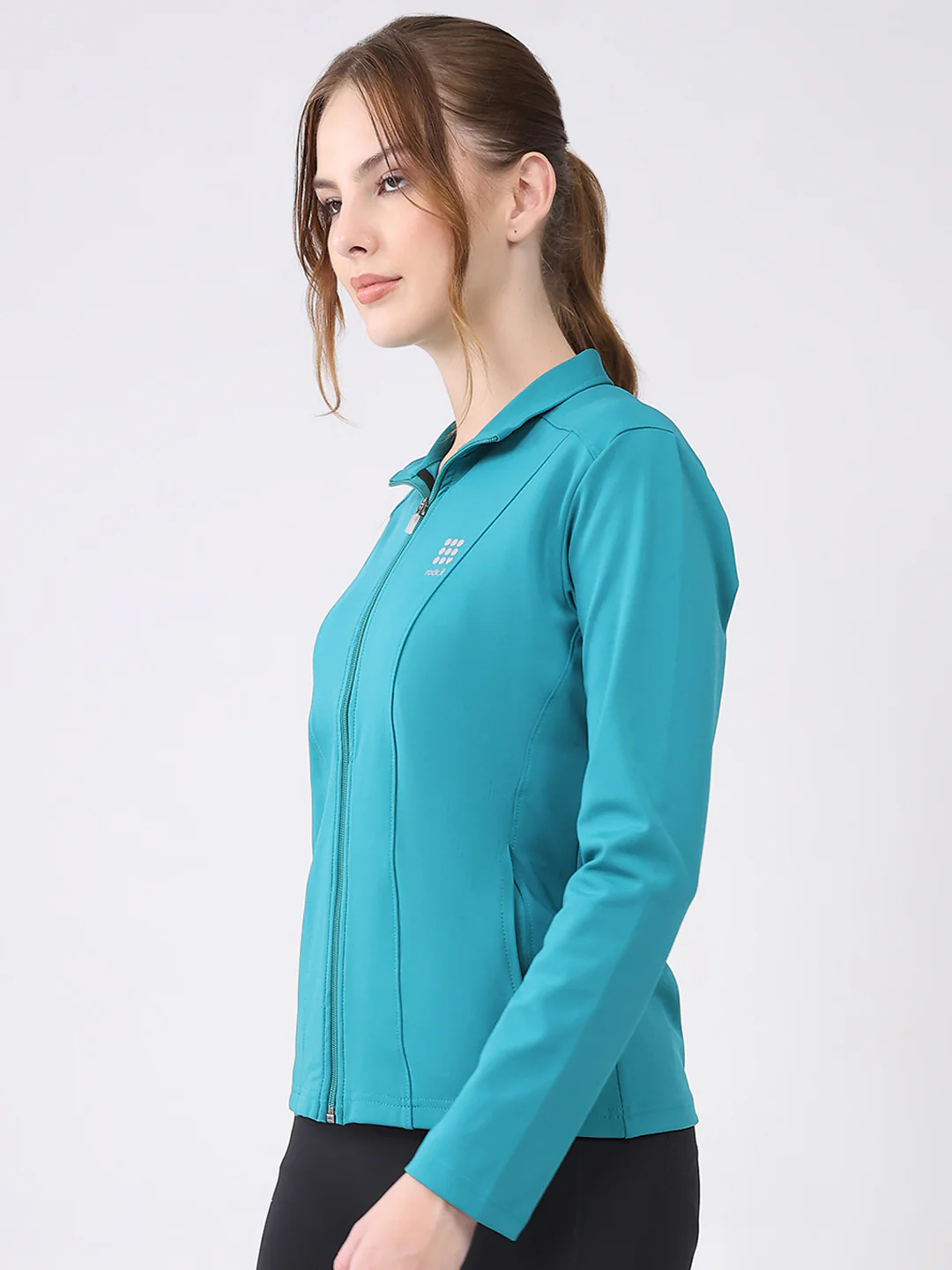 Rock.it Women Teal Blue Solid Collar Full Sleeve Top - Image 3