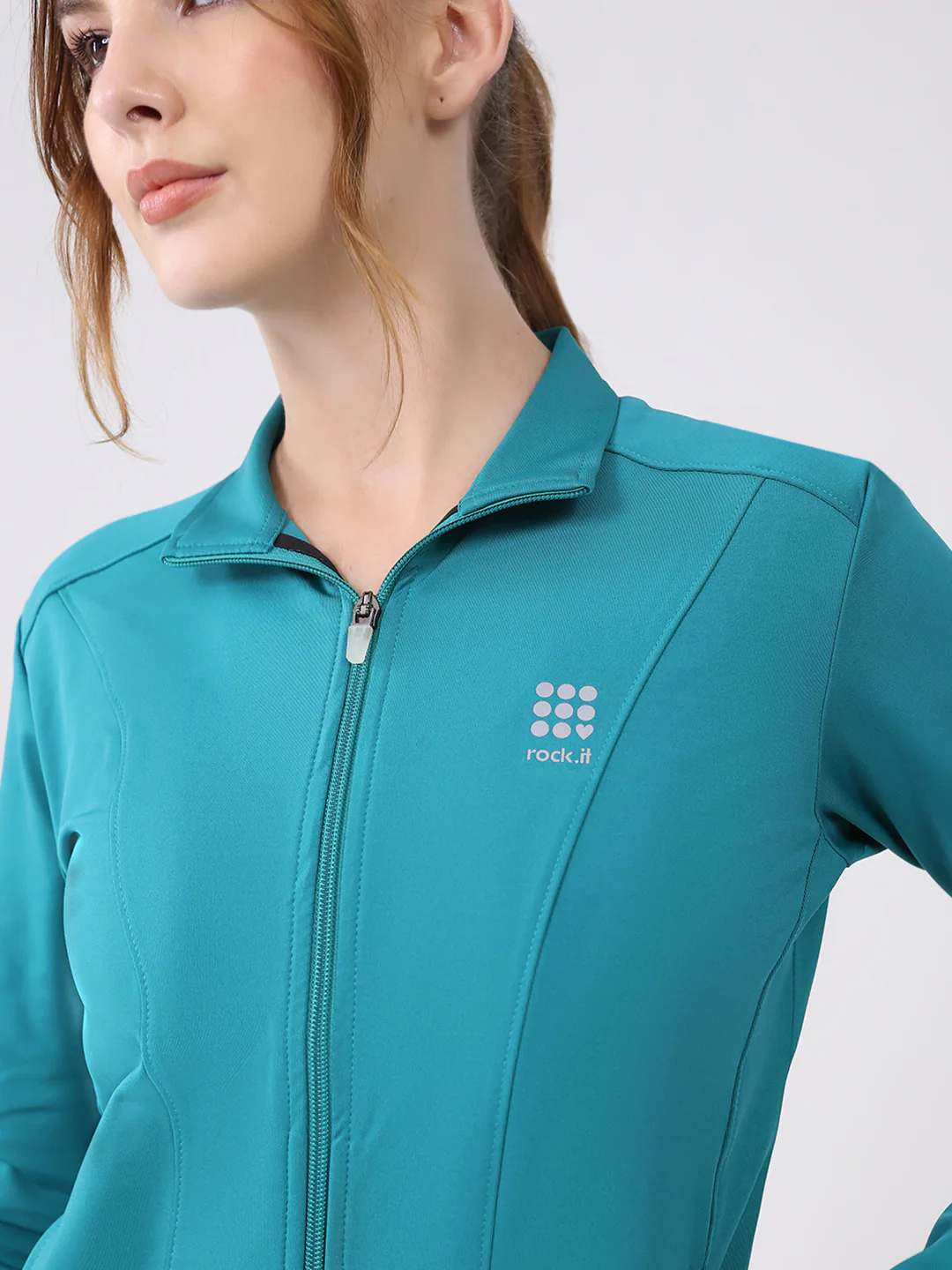 Rock.it Women Teal Blue Solid Collar Full Sleeve Top - Image 6