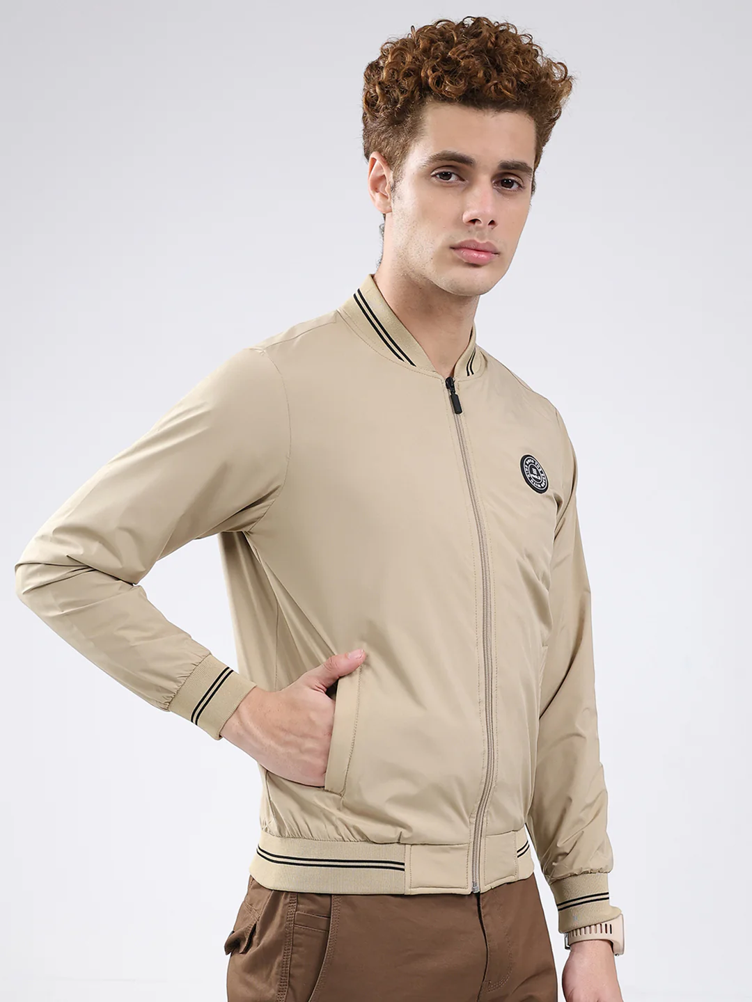 Rock.it Men Beige Solid Band Neck Full Sleeve Jacket - Image 4