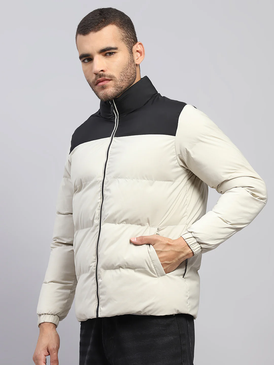 Rock.it Men Beige Solid Hooded Full Sleeve Jacket - Image 3